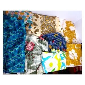 Vintage Fabric Remnant Swatches Scraps Crafts Hawaiian Paisley Florals Set of 8